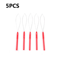 5 PCS Hair Extension Loop Needle Threader Pulling Hook Tool and Bead Device Tool Loop Threader for Hair or Feather Extensions