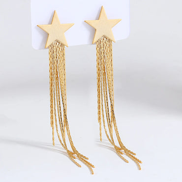 AENSOA Gold Star Tassel Drop Earrings for Women