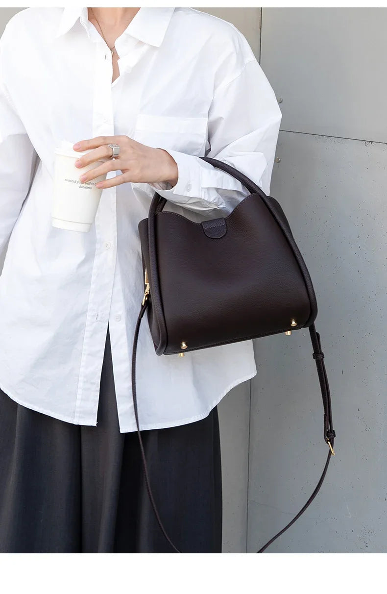 Women's Natural Cow Real Leather Shoulder Bag Ladies Retro Fashion Luxury Crossbody Bag Female Cowhide Commuter Handbag for Lady