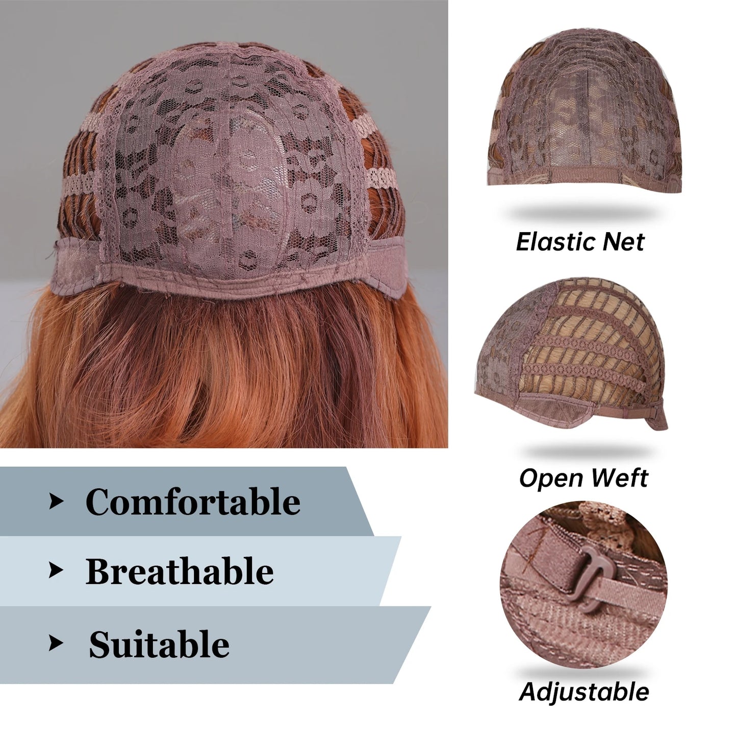 Reddish Brown Straight Layered Synthetic wig with Bangs Long hair Copper Ginger Wig for Women Daily Use Heat Resistant Wigs