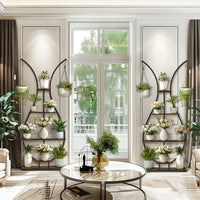 Vase Shape Tall Planter Display Rack Metal Garden Plant Stand with 5 Tiers and Hangers