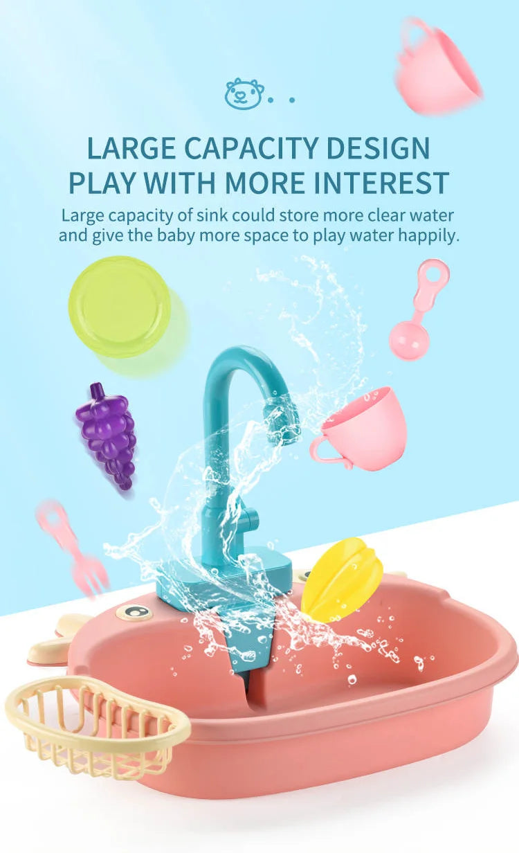 Kids Kitchen Sink Toy Set – Electric Pretend Play Dishwasher