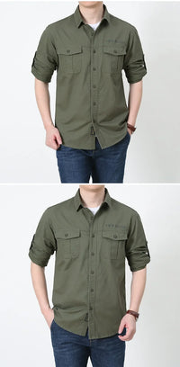 Men’s Outdoor Cotton Work Shirt – Multi-Pocket Safari Style