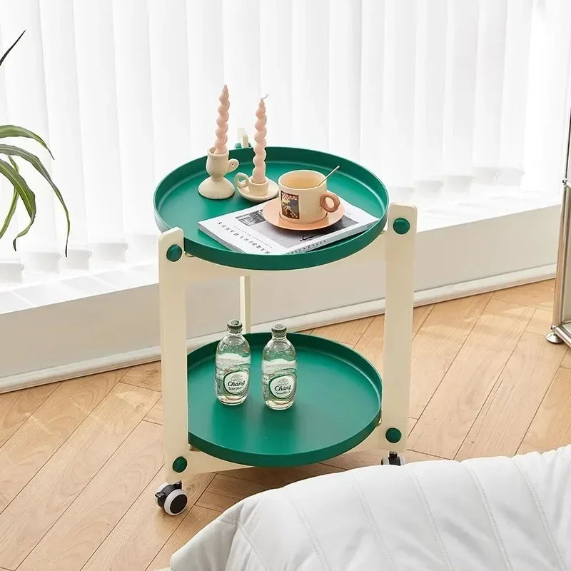 Nordic Movable Coffee Table with Wheels & Storage Rack