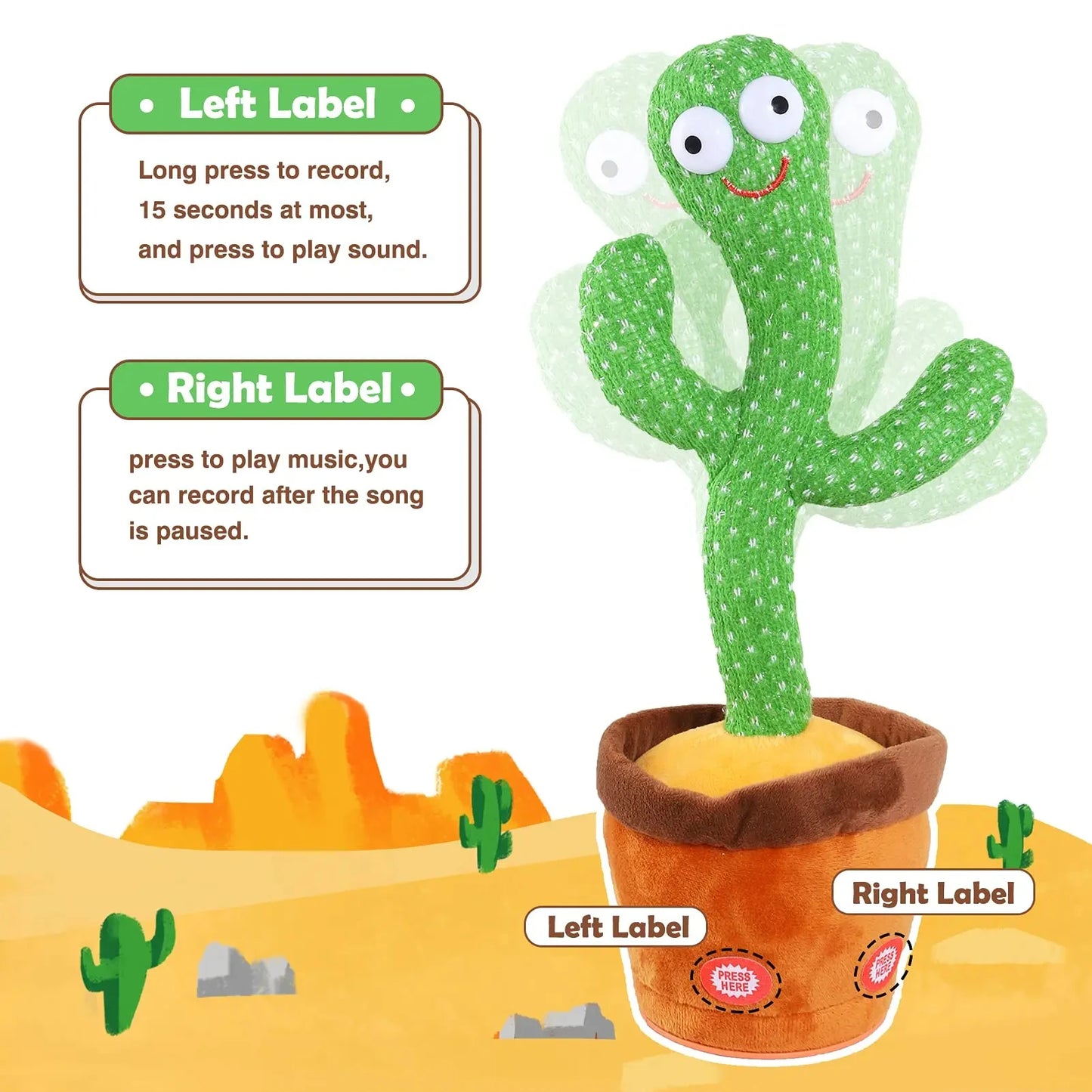 Kids Talking Dancing Cactus Plush Toy with Songs
