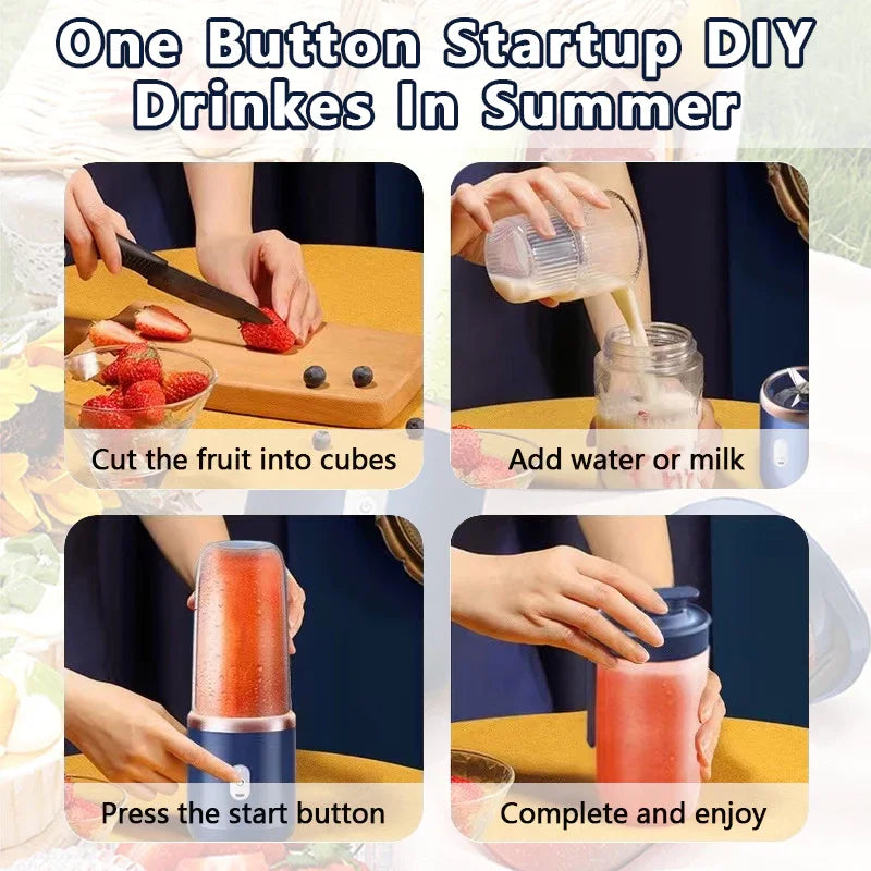 Portable Juicer Cup 6 Blade Blender Household Fruit Juicer Cup USB Rechargeable Double Cup Multifunction Electric Juicer