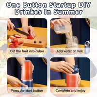 Portable Juicer Cup 6 Blade Blender Household Fruit Juicer Cup USB Rechargeable Double Cup Multifunction Electric Juicer