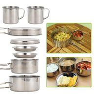 8PCS Camping Cookware Mess Kit Stainless Steel Pots