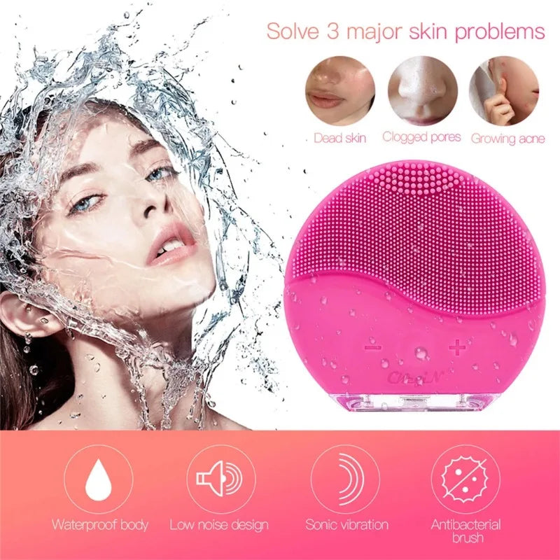 Silicone Face Cleansing Brush Electric Sonic Facial Deep Cleaning Brush Waterproof High-Frequency Vibrating Massager Skin Care