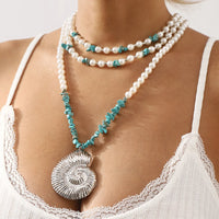 Boho Conch Stone Tassel Pearl Layered Necklace