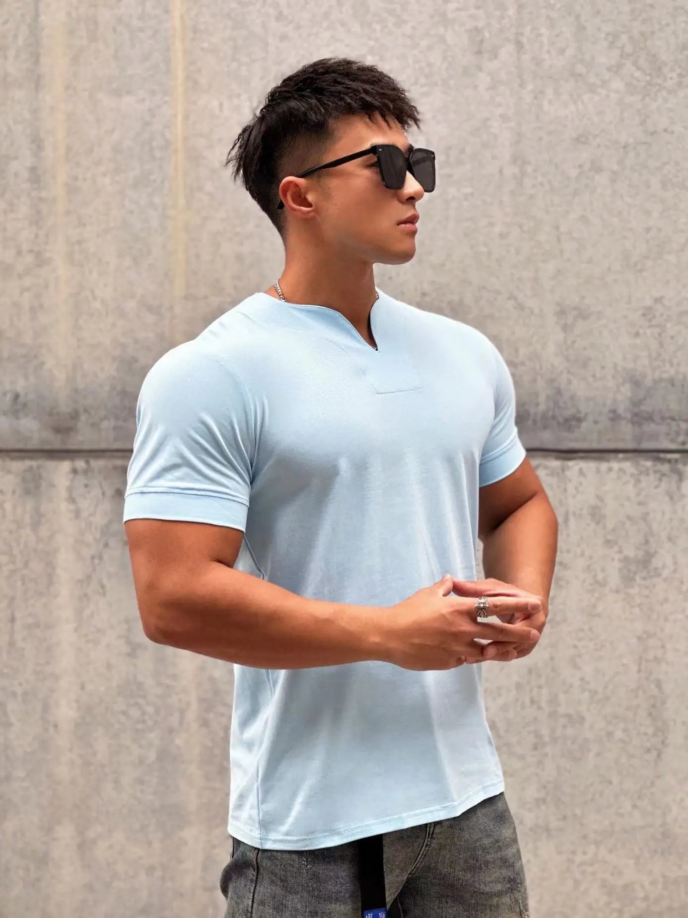 Men’s Slim Fit V-Neck T-Shirt – Summer Cotton Gym Tee