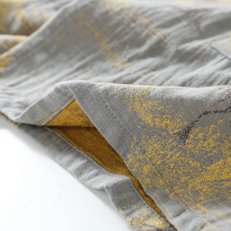 Men’s Cotton Kimono Pajama Robe – Jacquard Print Loungewear