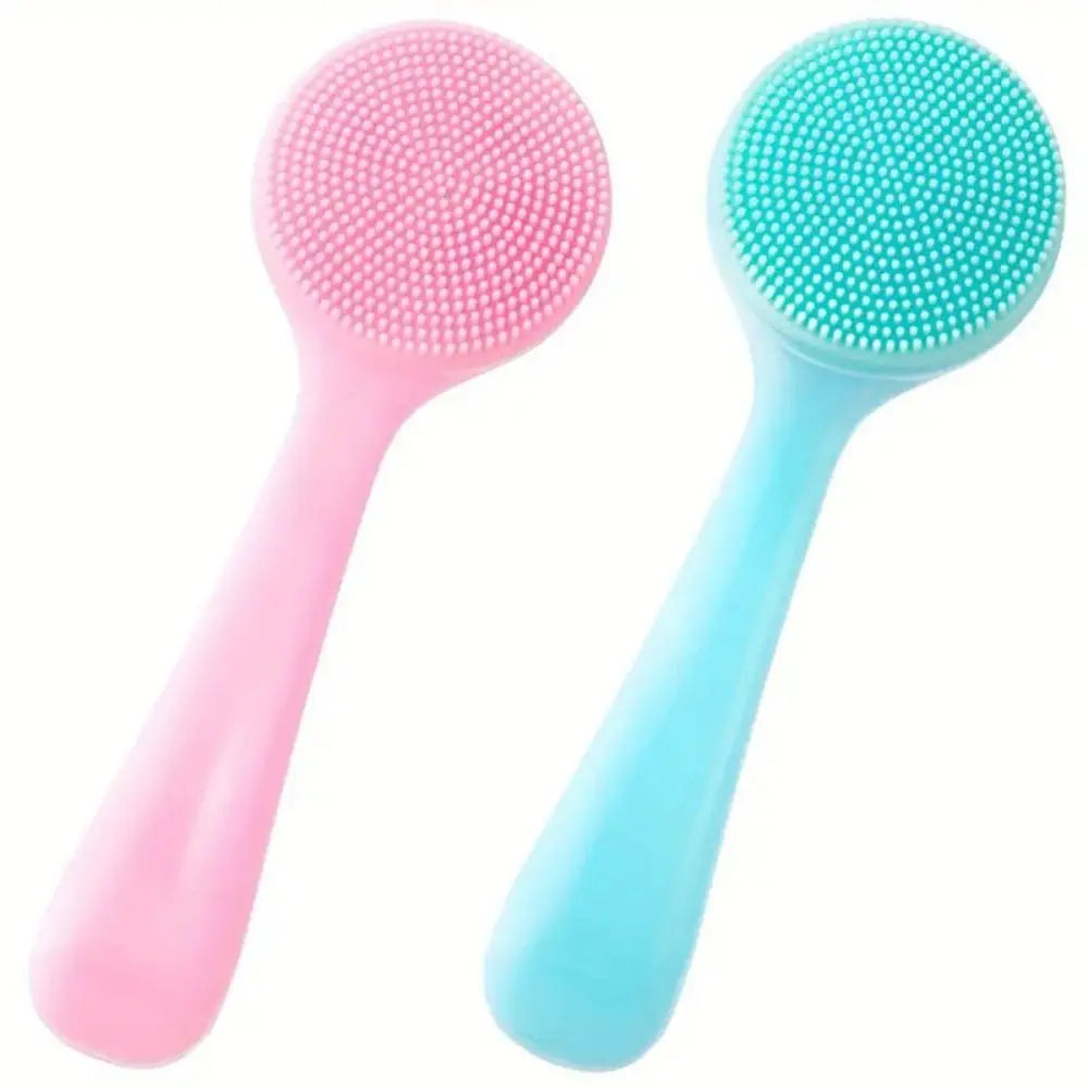 Silicone Facial Cleansing Brush Manual Makeup Residues Removal Face Cleaning Scrubber Long Handle Exfoliator Face Wash Brush