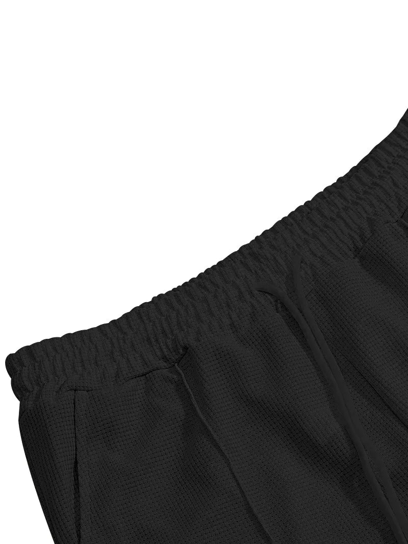 Spring and Autumn Men's Clothing  Waffle Fabric Men's Suit Fashion Casual Zipper and Lapel Long Sleeve POLO Shirt Trousers Suit