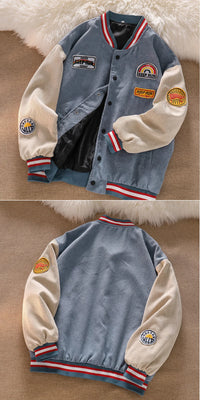 Men’s Corduroy Baseball Jacket Retro Embroidered Coat