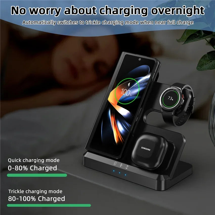 VIKEFON 100W 3 in 1 Wireless Charger Stand For Samsung Fold S22 Untra Galaxy Watch 5 4 3 Active Buds Fast Charging Dock Station