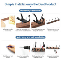 Wooden Coat Rack Wall Mount with 5 Hooks Home Decor Entryway Wall Hooks Coat Hanger for Hanging Towel Clothes Hat Key Holder