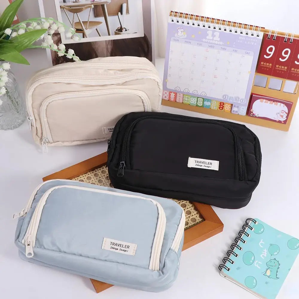 Black to School Large Capacity Pencil Bag Aesthetic Simple School Cases Large Capacity Pen Case School Students Supplies