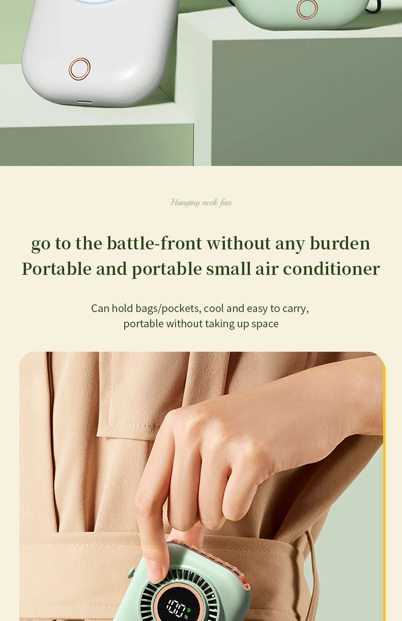 Portable Hanging Neck Fan with LED & 5 Speeds