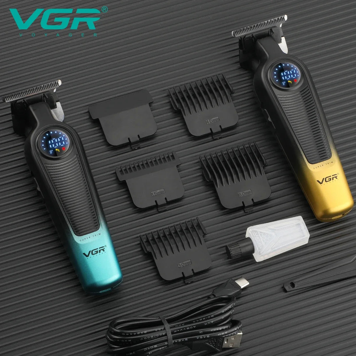 VGR V-996 Trimmer for Men DLC T-Blade LED Display Cordless USB Oil Head Professional Hair Clipper Finishing Machine Haircut