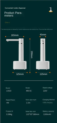 Smart Automatic Water Dispenser 3-gear USB Electric Water Pump With Stand Smart Water Bottle Pump Dispenser For Home Kitchen