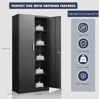 Metal Storage Cabinet with Doors & 5 Adjustable Shelves