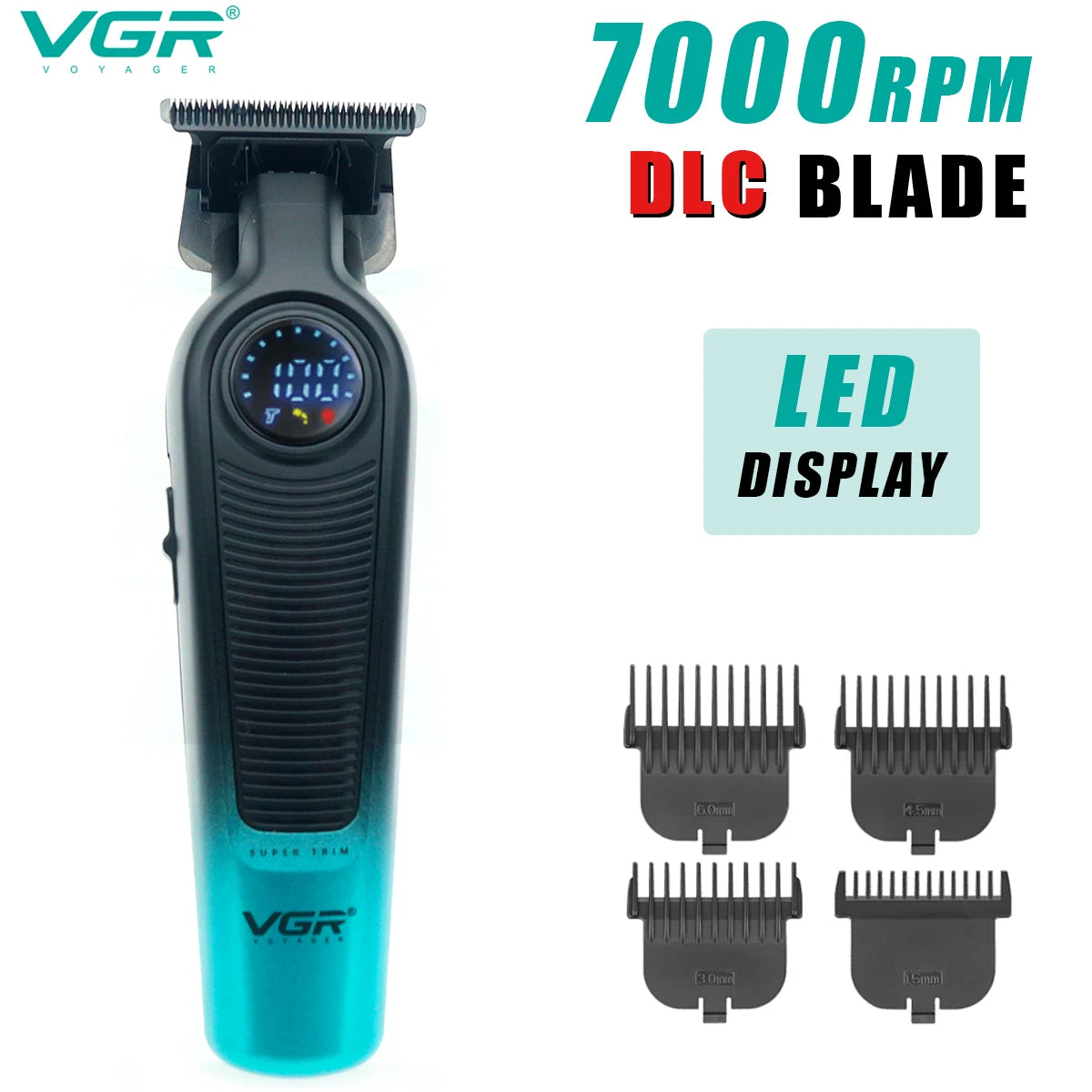 VGR V-996 Trimmer for Men DLC T-Blade LED Display Cordless USB Oil Head Professional Hair Clipper Finishing Machine Haircut
