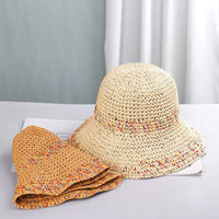 Rainbow woven women's sunscreen hat summer Japanese straw hat  protective fashion, breathable hollow beach sun hat