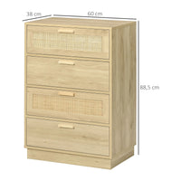 Nightstand with 4 Rattan Grid Drawers