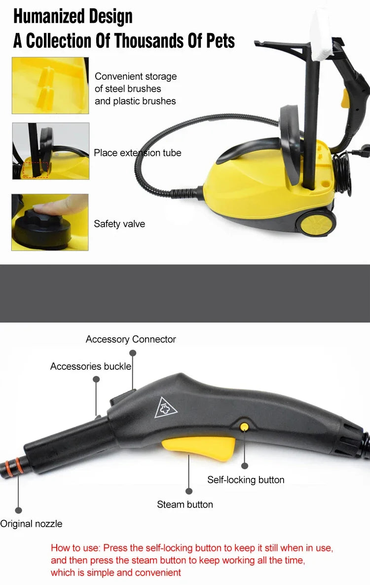 220V Electric Steam Cleaner – 2000W High-Temp Disinfection