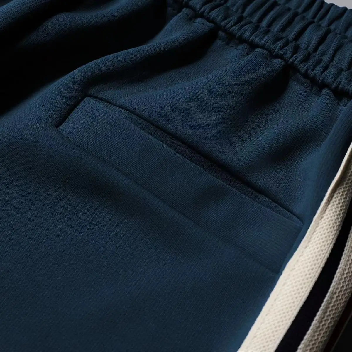 Men’s Slim-Fit Blue Casual Pants with Contrast Ribbon