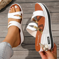 Women's Peep Toe Wedge Sandals – Summer Slip-On Shoes
