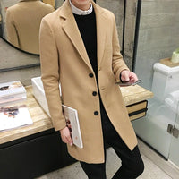 Men’s Woolen Long Coat – Slim Fit Korean Vintage Overcoat