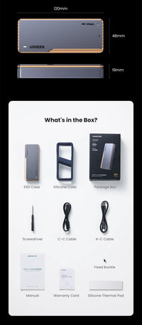 UGREEN 40Gbps NVMe SSD Case SSD Enclosure M.2 to USB4.0 Adapter for M.2 NVME PCIE Built-in Cooling Vest Aluminum Case