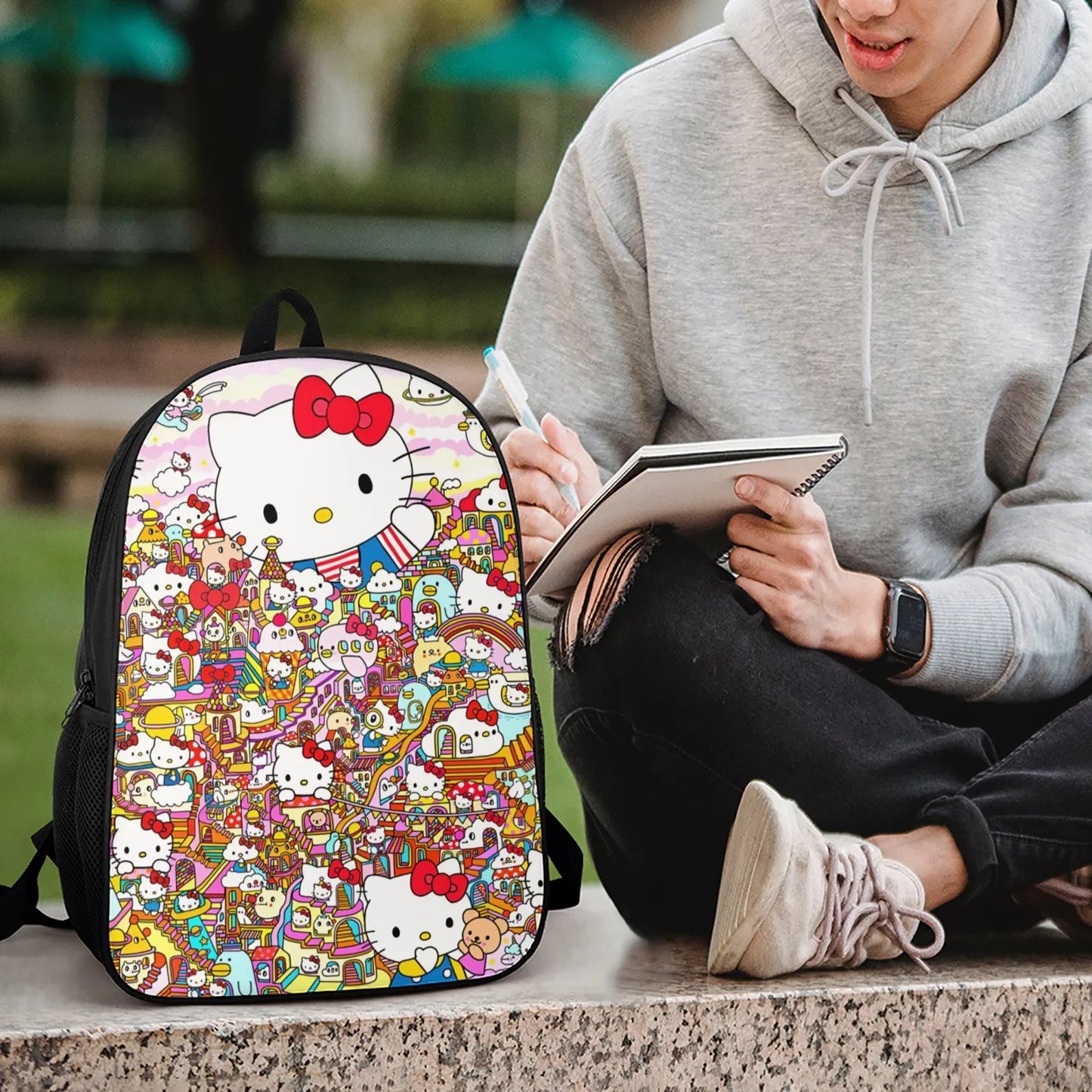 School Bag Printed Book Bag School Bags Boys 17 Inch Pencil Case School Backpack Lunch Bag Hello Kitty Sanrio