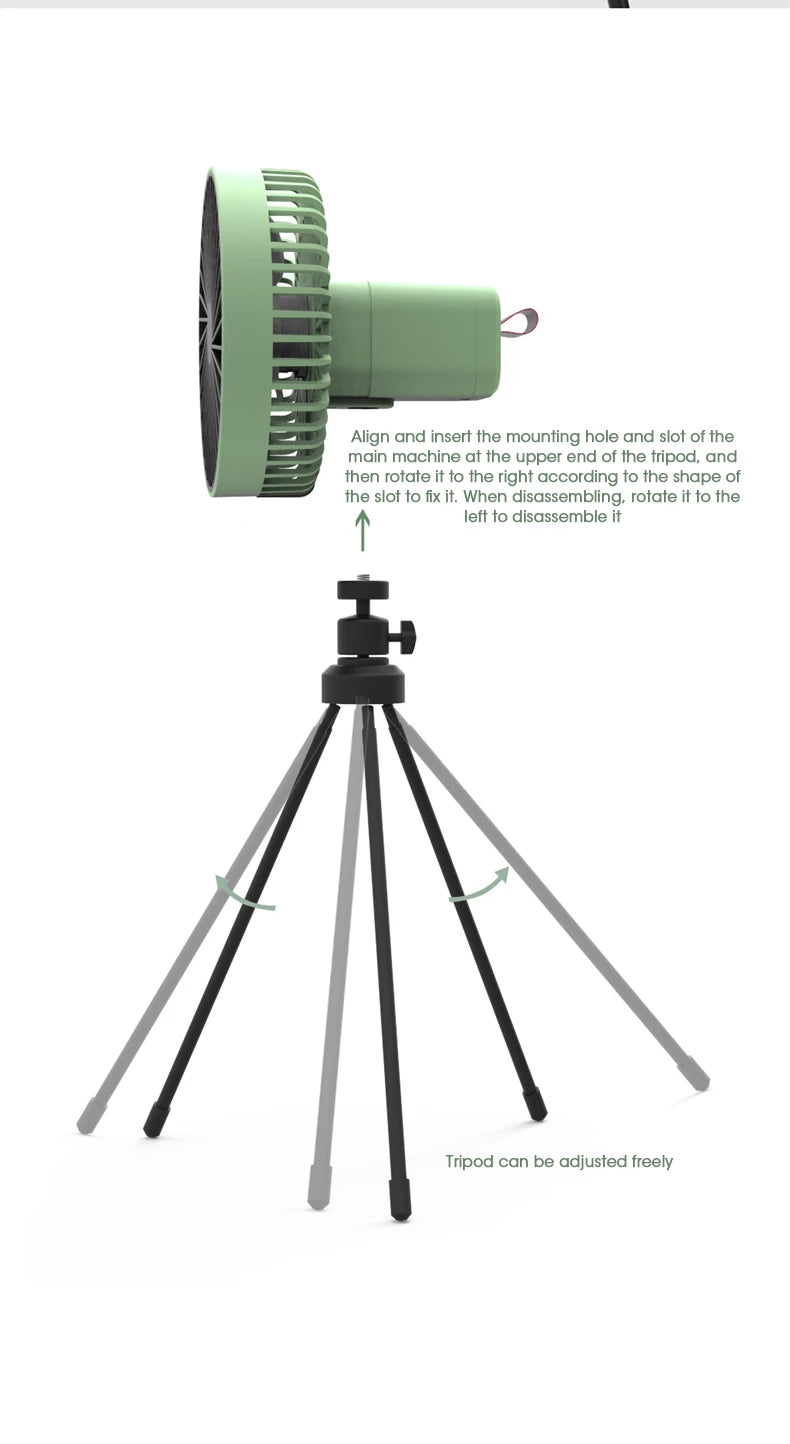 Retractable Camping Fan 10000mAh Rechargeble Portable USB Ceiling Fan Wireless Desk Electric Fans Folding Tripod Home Outdoor