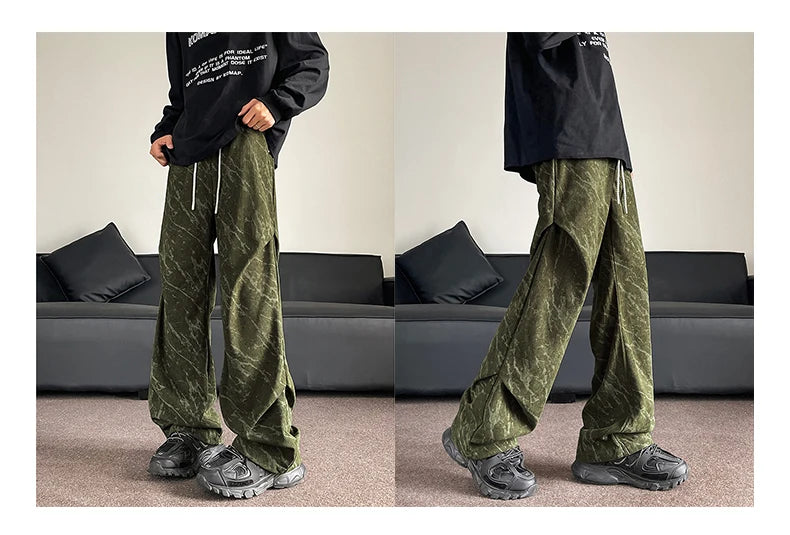 Men’s Corduroy Tie-Dye Cargo Pants Loose Autumn Trousers