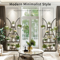 Vase Shape Tall Planter Display Rack Metal Garden Plant Stand with 5 Tiers and Hangers