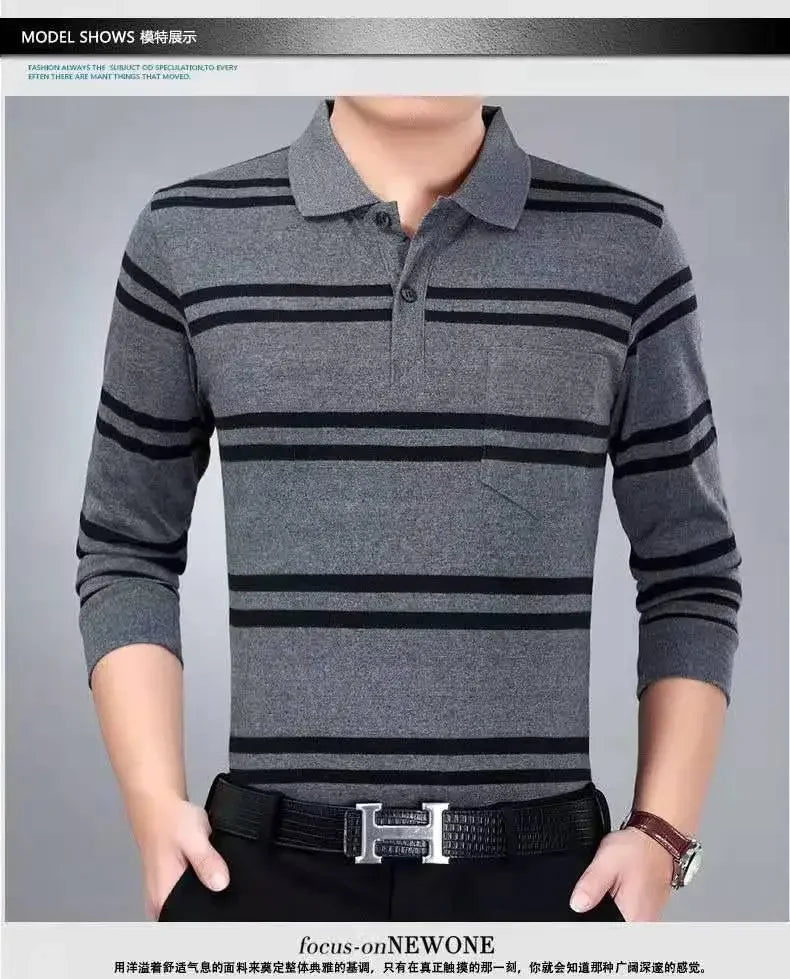 Men’s Striped Polo Shirt – Long Sleeve Cotton Casual