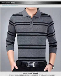 Men’s Striped Polo Shirt – Long Sleeve Cotton Casual