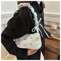 Women's Underarm Bag Summer Canvas Pleated Handlebags Armpit Purse FloralBow Printed Zipper Tote Handbag Female Y2k Shoulder Bag