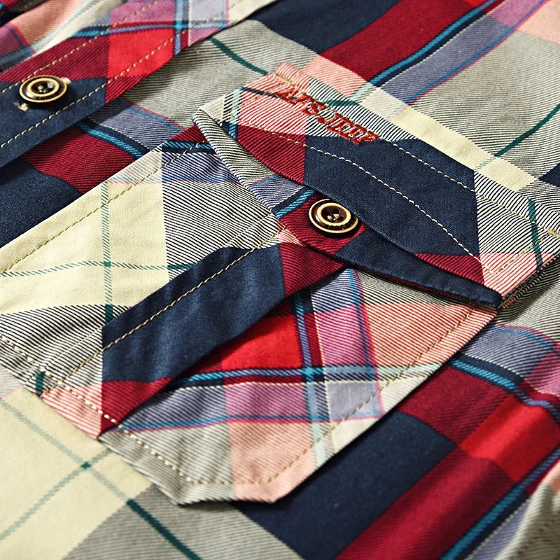 Men’s Red Plaid Cotton Shirt – Summer Short Sleeve Casual