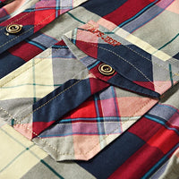 Men’s Red Plaid Cotton Shirt – Summer Short Sleeve Casual