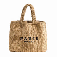 Women's Summer Beach Straw Style Tote Bag Handwoven Large Capacity Luxury Designer Travel Handbags Casual Portable Shoulder Bags