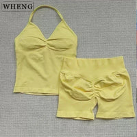 Summer fitness shape  beautiful shoulder straps  chest pillow  bra and yoga shorts  a must for fitness.