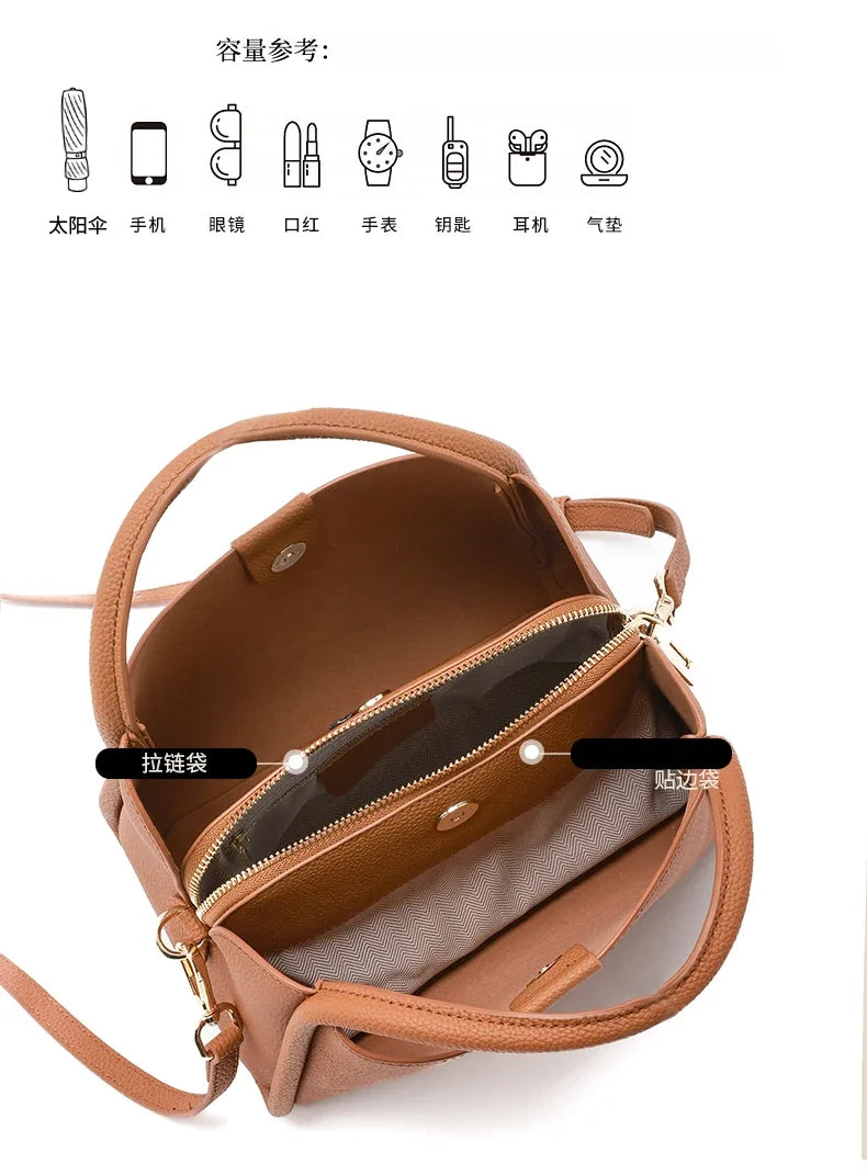 Women's Natural Cow Real Leather Shoulder Bag Ladies Retro Fashion Luxury Crossbody Bag Female Cowhide Commuter Handbag for Lady