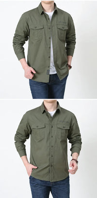 Men’s Outdoor Cotton Work Shirt – Multi-Pocket Safari Style