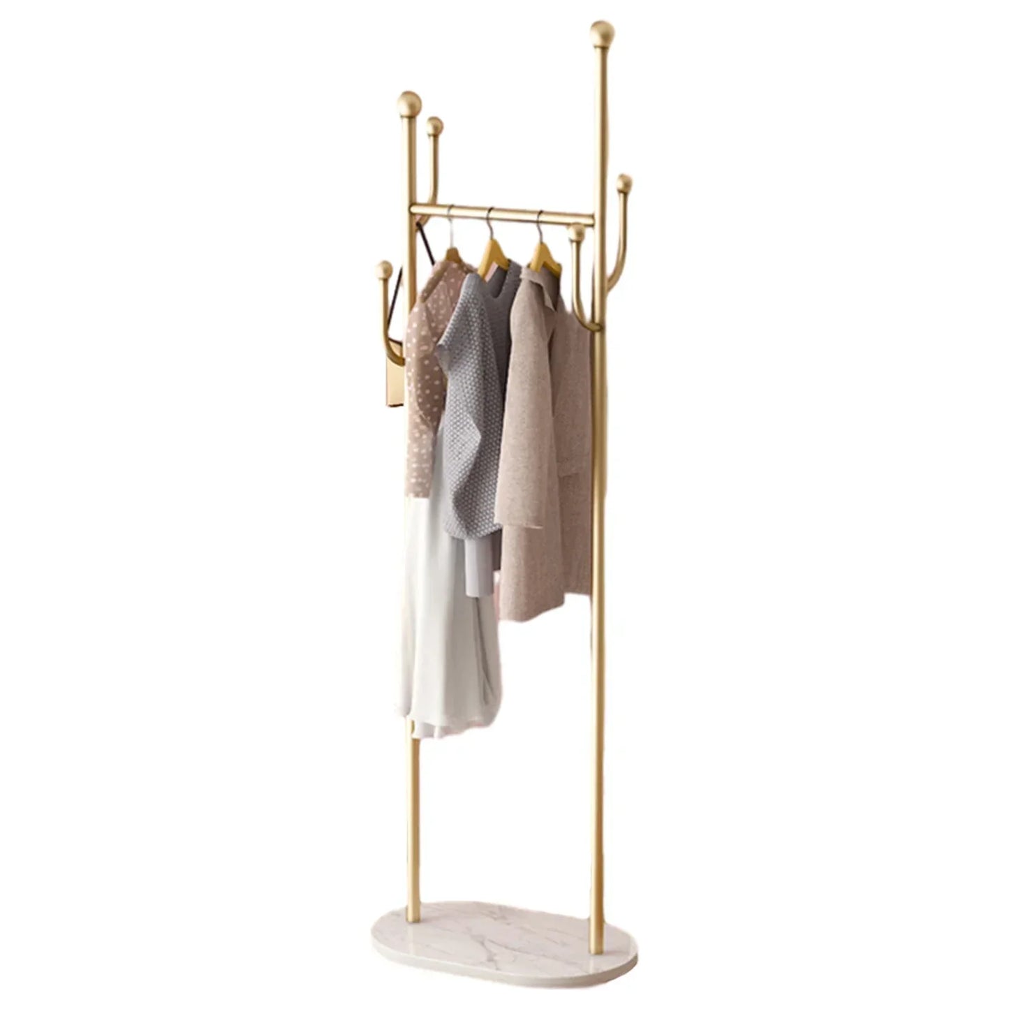 Gold Freestanding Metal Coat Rack with 6 Hooks