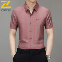 Men’s Striped Short Sleeve Shirt – Business Casual Summer