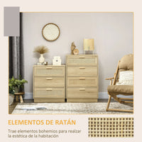 Nightstand with 4 Rattan Grid Drawers